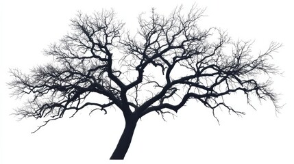 Fototapeta premium Spooky tree silhouette with bare branches, isolated on a white background