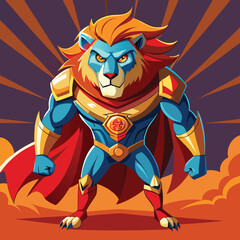 lion superhero, Steel lion: Guardian of the universe, isolated on dynamic and vibrant vector illustration