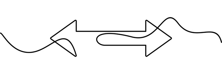continuous line drawing of horizontal double arrow symbol. abstract line art illustration