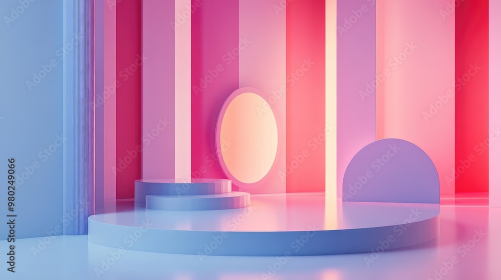 Fototapete 3d abstract geometric shapes in a futuristic scene, offering space for text in a clean, minimalistic