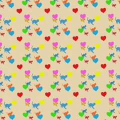Seamless pattern with hearts and cats 