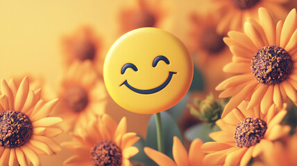 Celebrate World Smile Day with a cheerful smiley face among vibrant yellow flowers