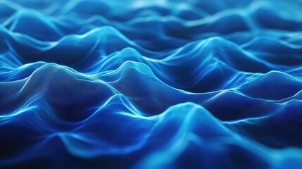 Obraz premium 3D blue AI-generated waves cascading over a minimal abstract background, creating a futuristic atmosphere. No people or logos.
