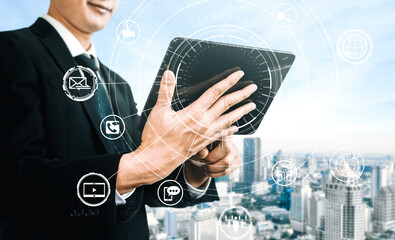 Social media and young people network concept. Modern graphic interface showing online social...