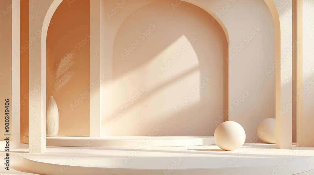 Aufkleber 3d rendering of abstract forms in a minimalist scene, offering space for text, with no people or log