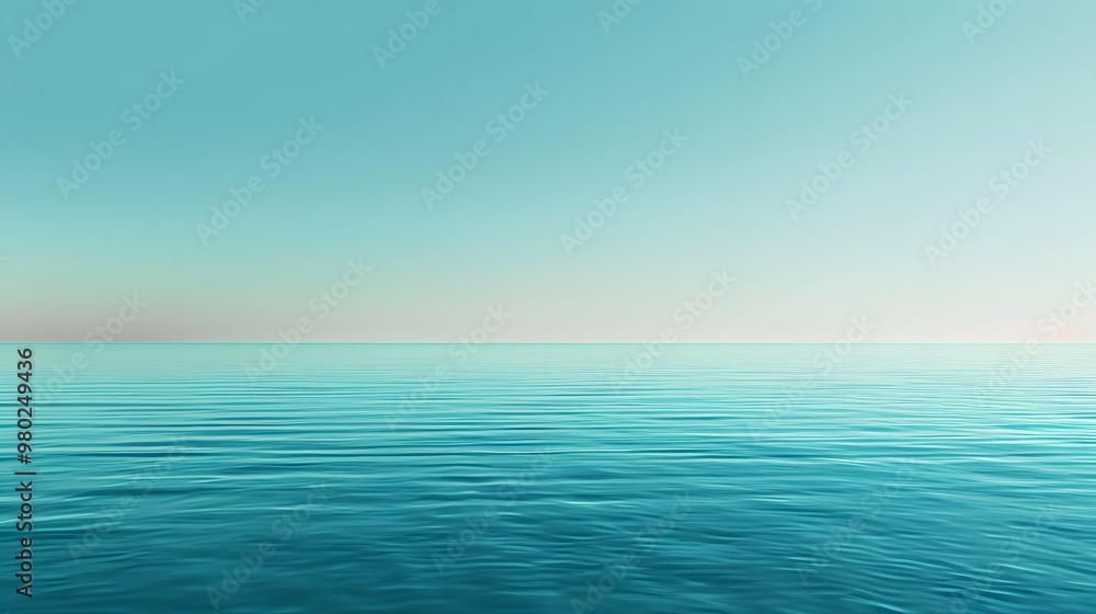 Poster calm ocean horizon: a minimalist view of a tranquil ocean with a smooth gradient from deep blue to l