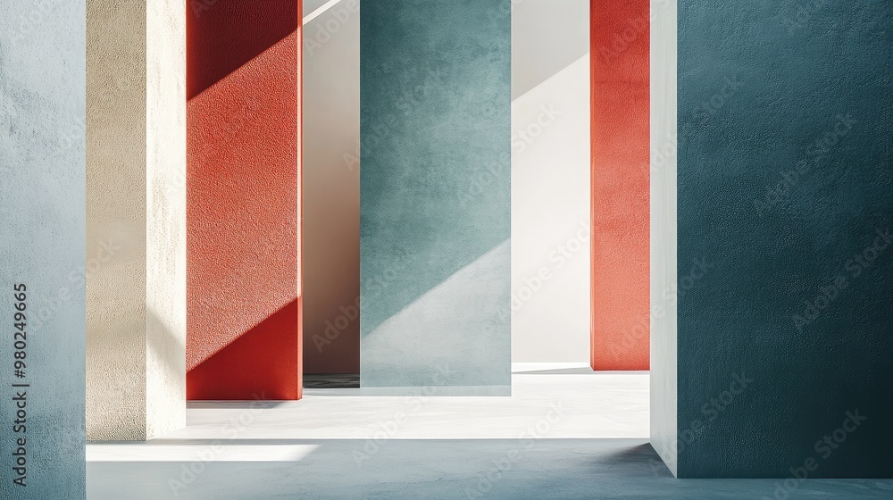 Fototapete 3d rendering of sleek, abstract geometric forms, set against a minimal futuristic background with te