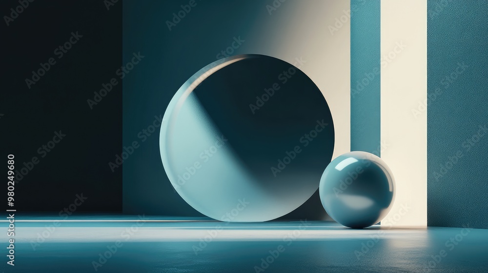 Fototapete 3d rendering of sleek, abstract geometric forms, set against a minimal futuristic background with te