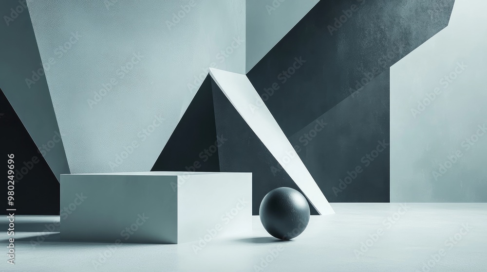 Fototapete 3d rendering of sleek, abstract geometric forms, set against a minimal futuristic background with te
