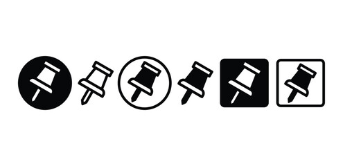 set of thumbtack pin icon vector design symbol sign black white color flat modern illustration isolated