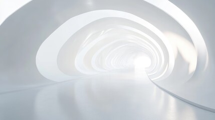 Obraz premium A clean, minimal 3D curved tunnel in white, creating an abstract, futuristic environment. No people or logos.
