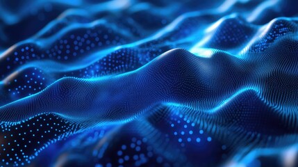 Obraz premium A futuristic 3D abstract background with blue AI-generated waves, moving gracefully across the scene. No people or logos.