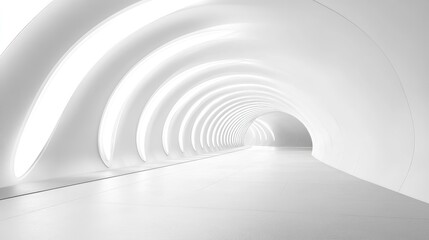 A futuristic 3D curved tunnel in white, with clean lines and a modern design, evoking a sense of depth. No people or logos.