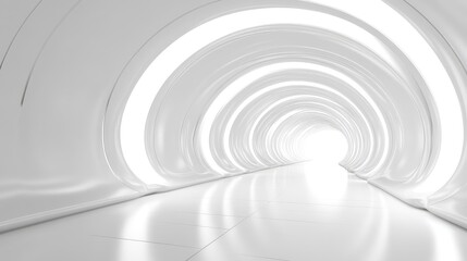 A futuristic 3D curved tunnel in white, with clean lines and a modern design, evoking a sense of depth. No people or logos.