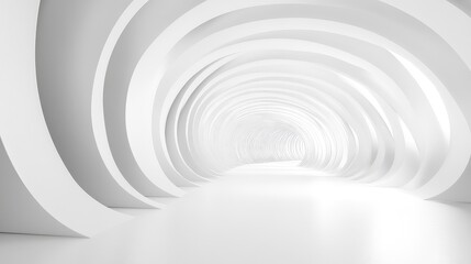 Abstract 3D curved tunnel in white with a modern, sleek design, evoking a futuristic vibe. No people or logos.
