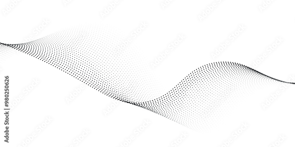 Aufkleber flowing dots particles wave pattern halftone gradient curve shape isolated on white background. vect