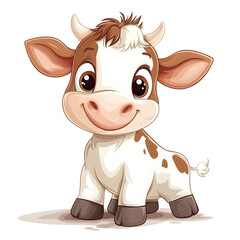 Obraz premium A cute cartoon cow with big eyes and a friendly smile, perfect for children's illustrations and farm-themed designs.
