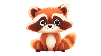 A cute cartoon character of a red panda with big eyes and a fluffy tail, perfect for children's designs and illustrations.
