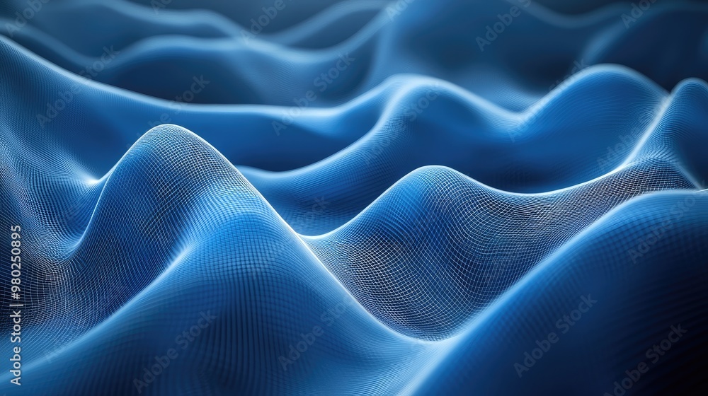 Poster blue abstract background with dynamic ai-generated waves, rendered in 3d for a futuristic feel. no p