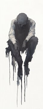 A solitary figure embodying emotion through abstract art, reflecting themes of despair and contemplation in an expressive style.