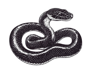 A detailed illustration of a black snake, showcasing its scales and posture, perfect for educational or artistic purposes.