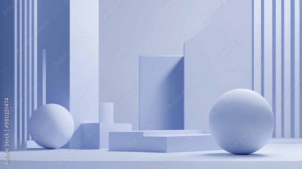 Fototapete detailed 3d abstract shapes on a clean, futuristic backdrop, leaving space for text. minimal design 