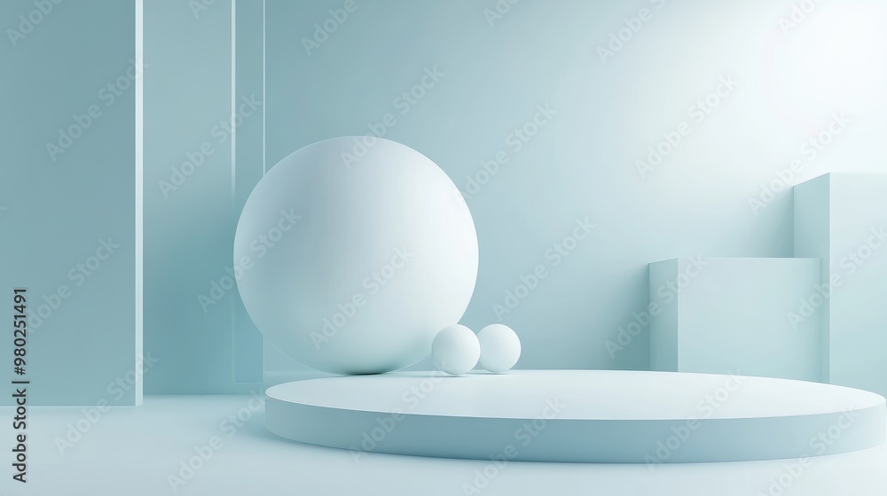Fototapete detailed 3d abstract shapes on a clean, futuristic backdrop, leaving space for text. minimal design 