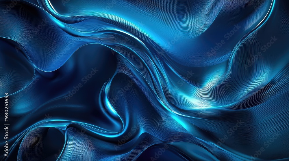 Poster dynamic 3d blue waves created by ai on a sleek abstract background, evoking a futuristic atmosphere.