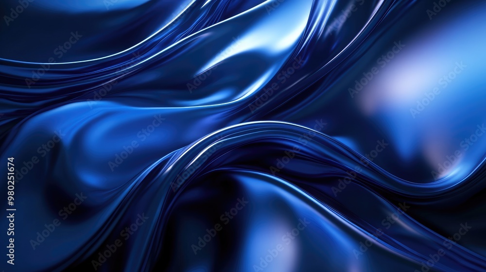 Poster dynamic 3d blue waves created by ai on a sleek abstract background, evoking a futuristic atmosphere.
