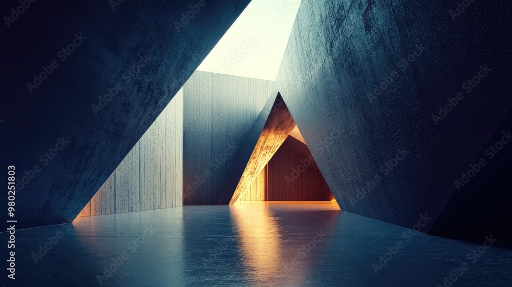Fototapete futuristic 3d abstract shapes set against a minimal backdrop, perfect for text placement. no people 