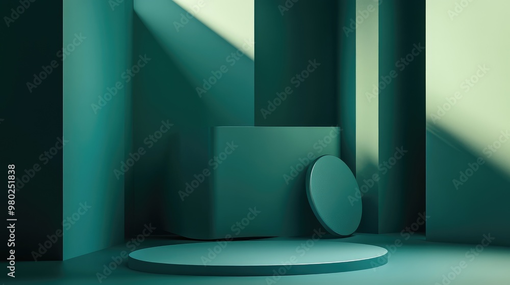 Fototapete futuristic 3d rendering of abstract geometric shapes, perfect for adding text, with a minimal backgr