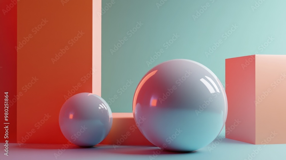 Fototapete futuristic 3d rendering of abstract geometric shapes, perfect for adding text, with a minimal backgr