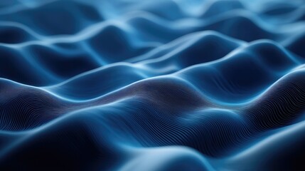 Obraz premium Futuristic 3D blue AI-generated waves cascading across an abstract background, creating a smooth and modern design. No people or logos.