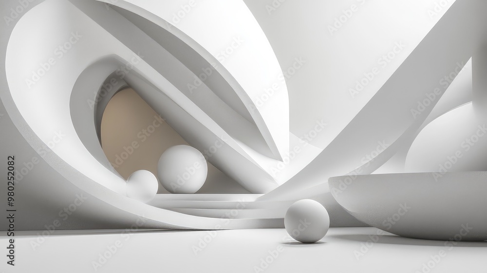Poster minimalist 3d rendering of abstract forms in a futuristic setting, perfect for text overlay. no peop
