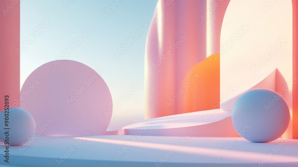 Fototapete minimalist 3d rendering of abstract shapes with a futuristic touch, perfect for text placement. no p