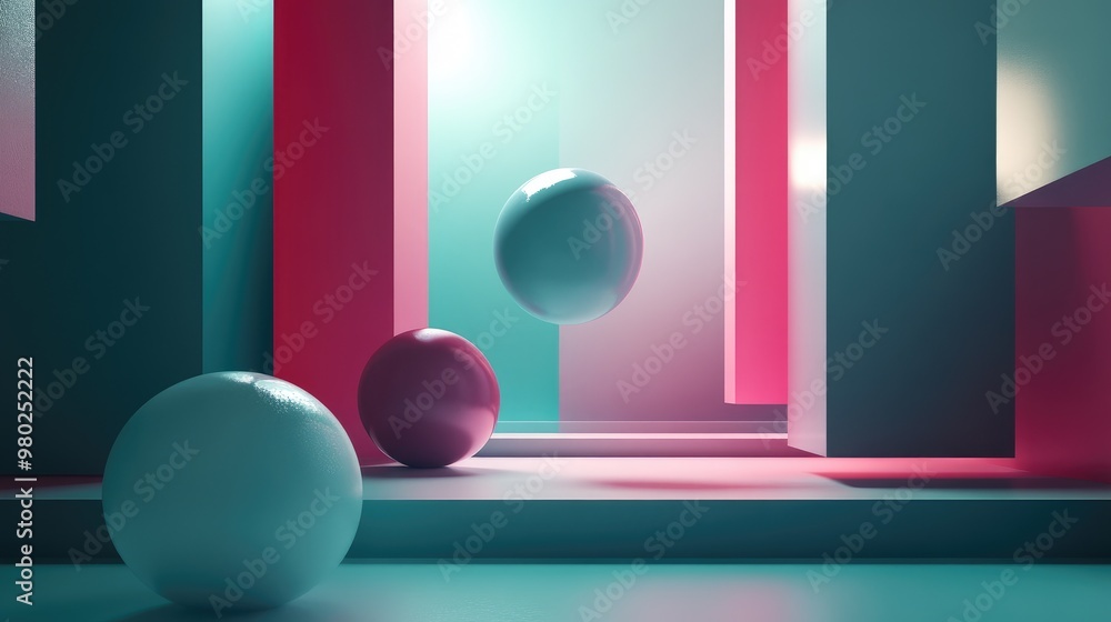 Poster smooth 3d abstract shapes floating on a minimal futuristic background, ideal for adding text. no peo