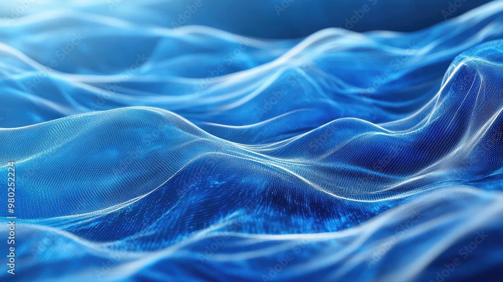Aufkleber smooth 3d blue ai waves ripple across an abstract background, creating a futuristic digital design. 