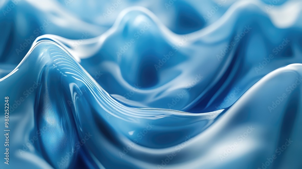 Poster smooth 3d blue ai waves sweeping across an abstract background, evoking a modern and tech-inspired a