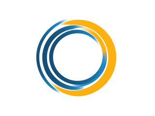 A modern abstract design featuring circular shapes in blue and yellow, perfect for branding and creative projects.