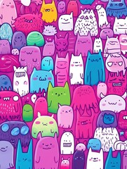 a collection of coloful cute little monsters and funny cute comic charactoers 
