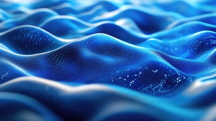 Obraz premium Smooth 3D blue AI waves sweeping across an abstract background, evoking a modern and tech-inspired atmosphere. No people or logos.