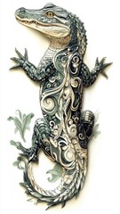 Fototapeta premium A crocodile rendered in Art Nouveau style, featuring ornate and flowing patterns.