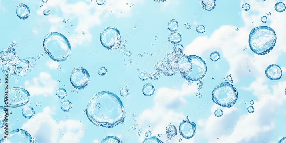 Poster bright and refreshing bubbles float in a light blue atmosphere, creating a serene and uplifting ambi
