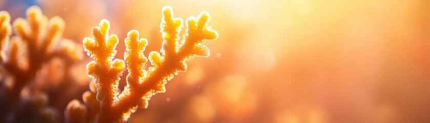 Beautiful coral with golden light, showcasing nature's underwater splendor in a tranquil ocean setting.