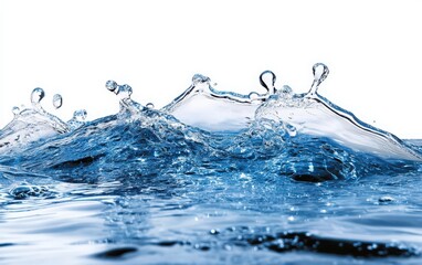 Captivating splash of clean blue water against a bright white background, perfect for depicting freshness and vitality in design.