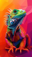 Obraz premium An iguana in a stylized 3D illustration, featuring modern geometric shapes and bright, vivid colors.