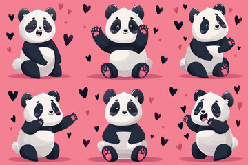 A panda drawn on paper with a pink background