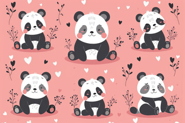 A panda drawn on paper with a pink background