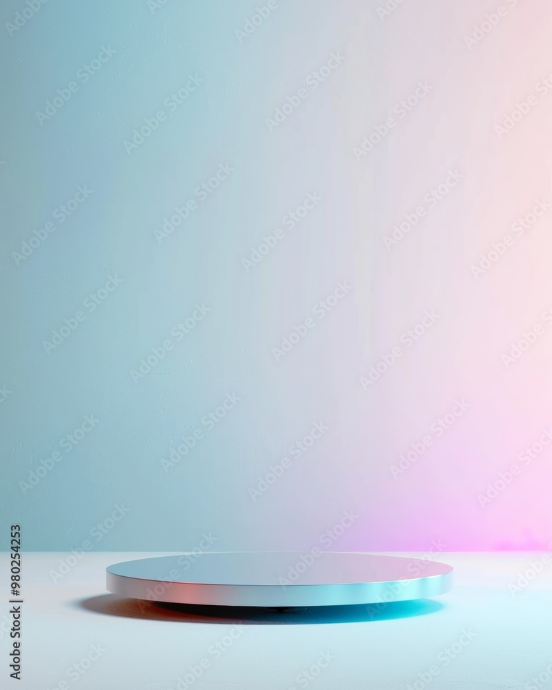Aufkleber holographic minimalist display platform with pastel soft white tones for branding or promotion