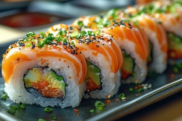 Sushi Rolls with Salmon and Avocado